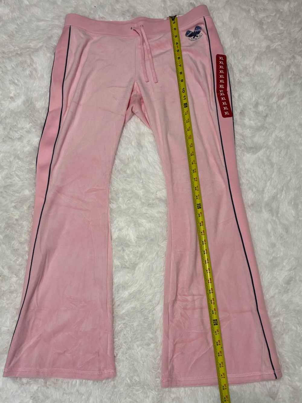 Juicy Couture Pink Velour Wide-Leg Track Pants with Blue Side Stripes - Picture 9 of 13